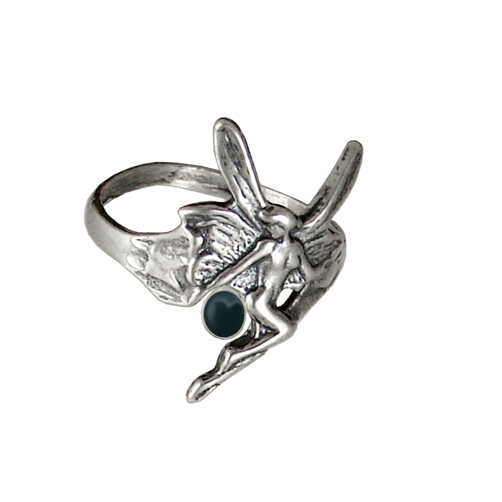 Sterling Silver Fairy Ring With Bloodstone Size 9